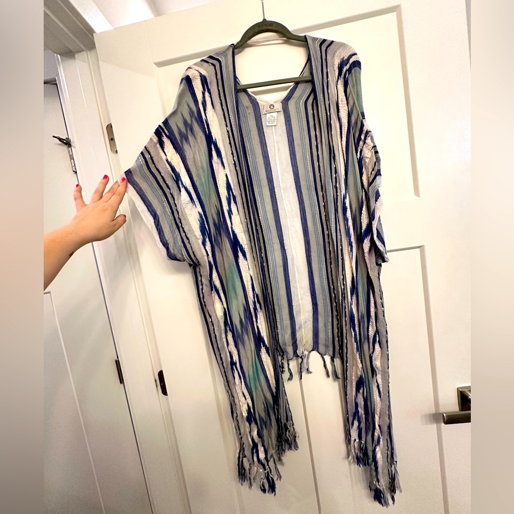 Striped Blue and Gray Kimono Cardigan/Cover-Up